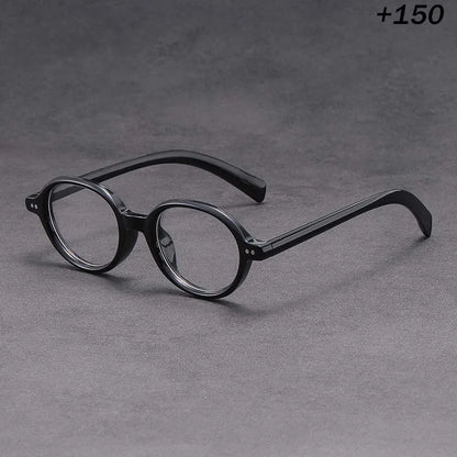 +1.50 Reading Glasses Men Women Vintage Round Black Frame Dark Gray Lens Retro Style Lightweight Presbyopia Eyewear for Daily