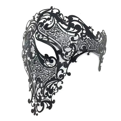 Venetian Iron Mask with Rhinestones, Sexy Metal Half Face Mask for Masquerade Ball, Gothic Halloween Party Eye Cover