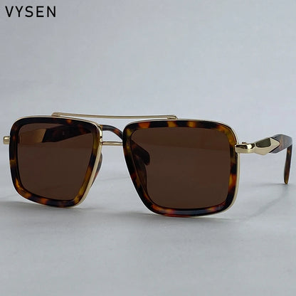 Vintage Oversized Square Polarized Sunglasses Men 2026 Luxury Steampunk Metal Frame Double Beam Driving Eyewear UV400 Shades