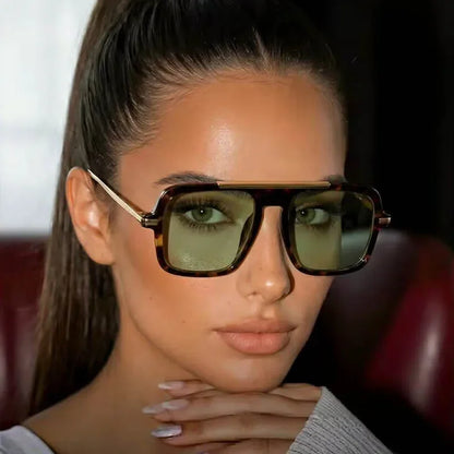 QVQV Brand Design Square Oversized Sunglasses for Women Men Fashion Popular Leopard Champagne Shades UV400 Sun Glasses Trendy