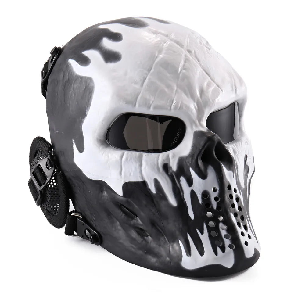 REikirc Full Face Airsoft Tactical Skull Mask with Ear Protection CS Halloween Cosplay Masks