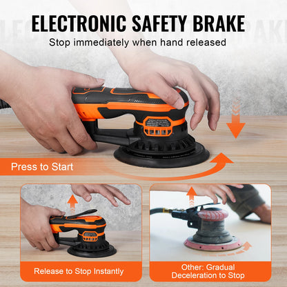 SucceBuy Random Orbital Sander 350W Brushless 10000 PRM 6 Variable Speed Electric Orbital Sander for Woodworking Detail Sanding