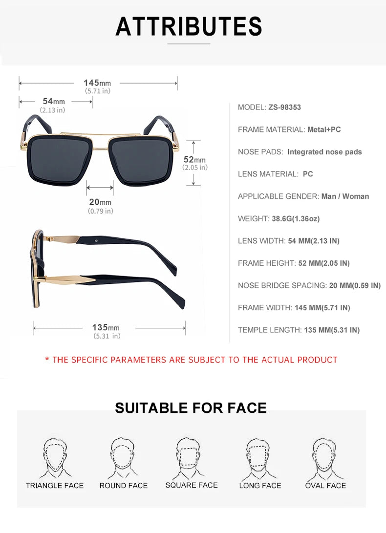 Vintage Oversized Square Polarized Sunglasses Men 2026 Luxury Steampunk Metal Frame Double Beam Driving Eyewear UV400 Shades