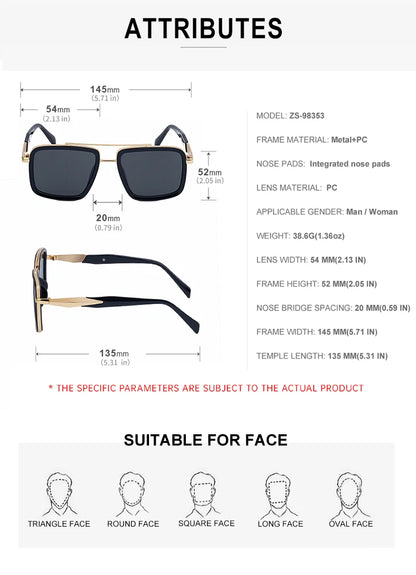 Vintage Oversized Square Polarized Sunglasses Men 2026 Luxury Steampunk Metal Frame Double Beam Driving Eyewear UV400 Shades