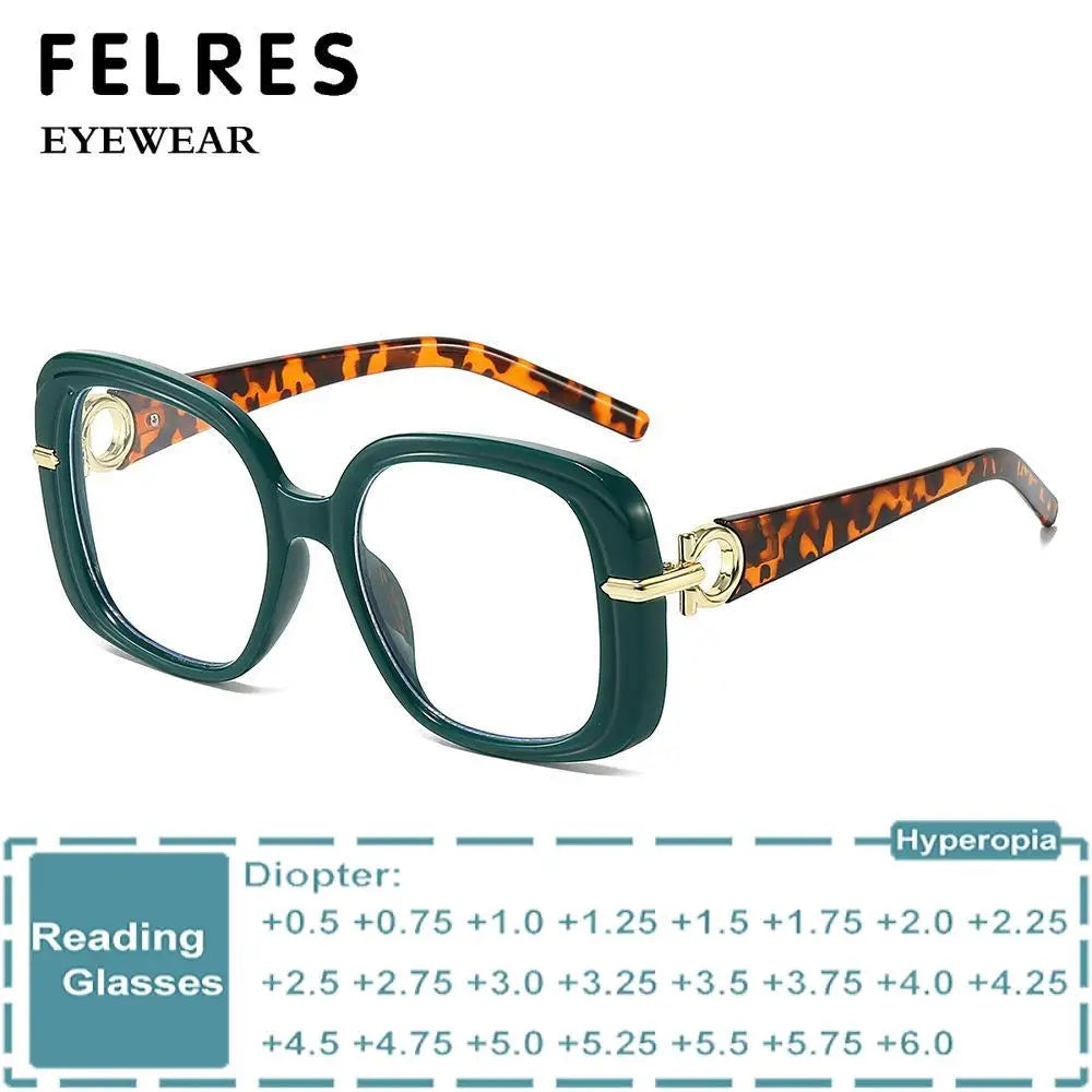 Square Large Anti Blue Light Reading Glasses Women Clear Lens Glasses Frames Finished Prescription Glasses Customized Diopter