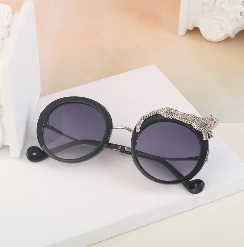 Oversized Round Sunglasses Women Big 2026 Luxury Brand Crystal Leopard-Shaped Sun Glasses for Ladies Anti Blue Light Eyeglasses