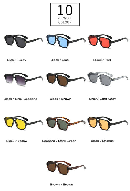 SO&EI Vintage Double Bridges Men Square Sunglasses Fashion Clear Ocean Lens Eyewear Women Trending Rivets Sun Glasses UV400