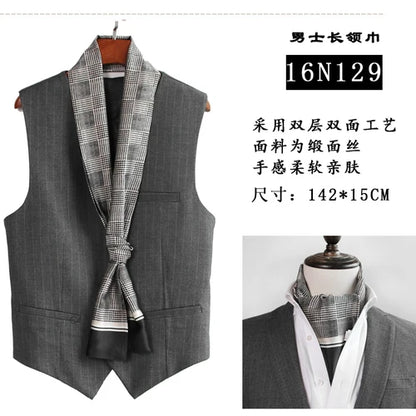 Business Scarf Hangzhou Silk Men's Scarf Long Scarf Double-Sided Trendy British European American Style Autumn Winter