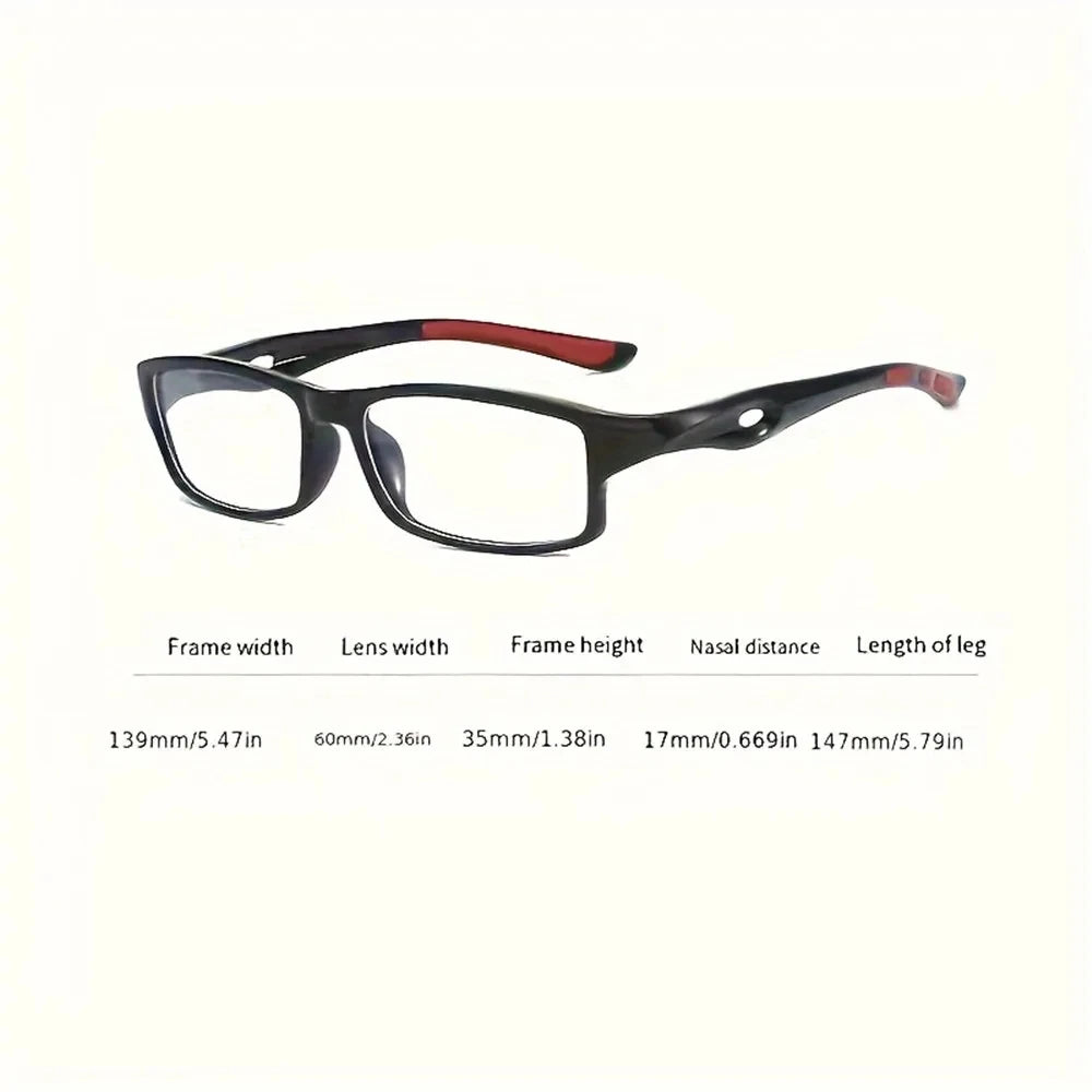 5PCS Sport Style Non-Prescription Reading Glasses Anti-Blue Light Rectangular Full Rim Eyewear, PC Frame Material