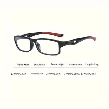 5PCS Sport Style Non-Prescription Reading Glasses Anti-Blue Light Rectangular Full Rim Eyewear, PC Frame Material