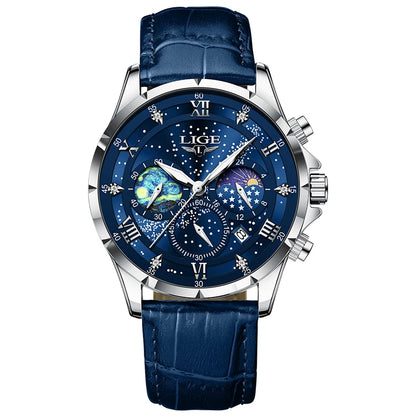 LIGE 2024 Top Luxury Brand Men Genuine Leather Sports Watches Men's Army Military Watch Male Date Quartz Clock Relogio Masculino
