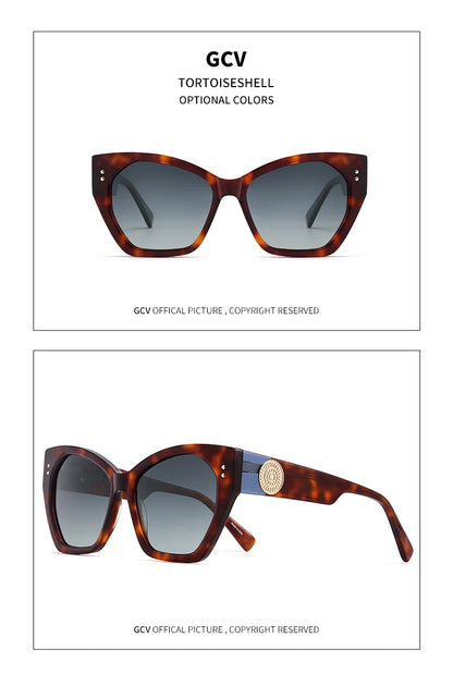 GCV Brand Acetate Appearance Patent Design Women's Butterfly Rectangular Triangle Polarized Sunglasses UV400 Fashion