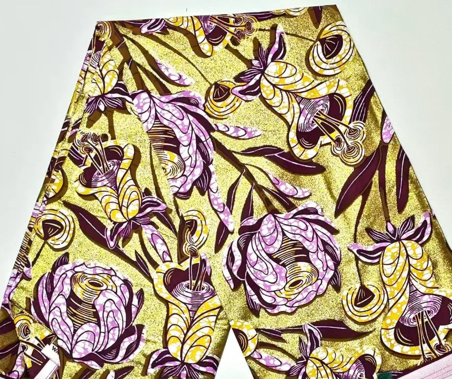 Latest African Grand Golden Wax Fabric Super Good Quality Women Pagne Flash Cotton Prints Batik Ankara Glitter Tissus 6yards