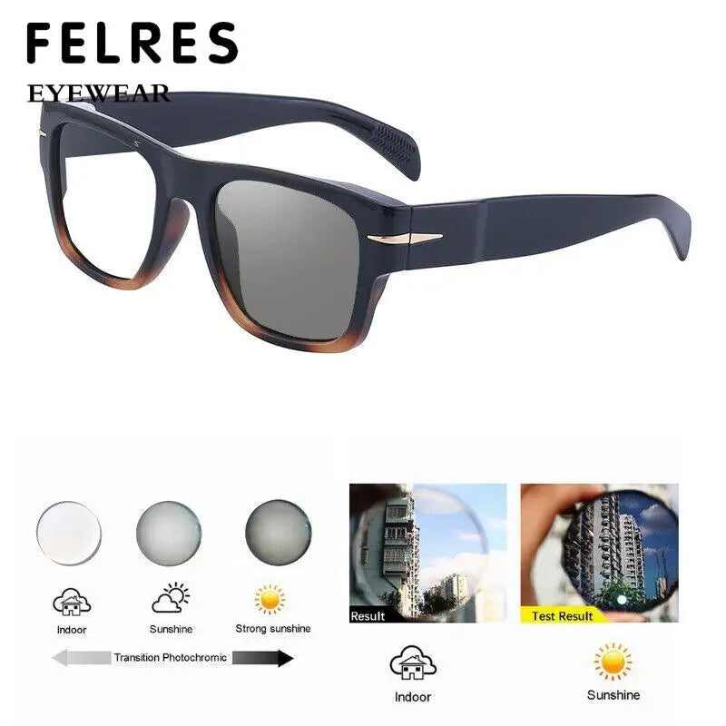  Thick Frame Men Women Square Photochromic Gray Reading Glasses Classic Presbyopia Glasses Shade Sunglasses FELRES