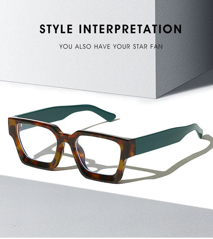 Oversized Square Reading Glasses For Women Brand Designer Blue Light Blocking Eyeglasses Green Leopard Prescription Glasses Men