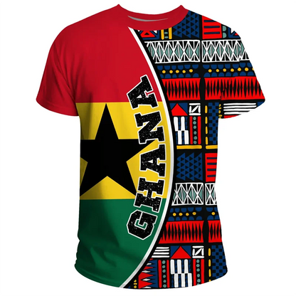 African Ghana T-shirt Fashion 3D Printed Coat Of Arms T Shirts For Men Casual Round Neck Tees Summer Sports Tops Short Sleeves
