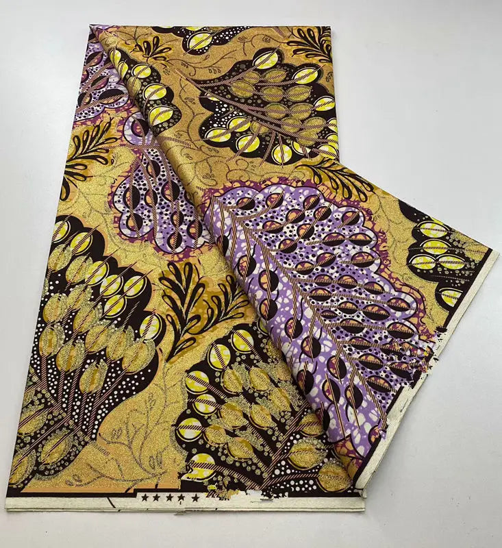 100%Certified Grand Super African Wax Nigerian GlitterGlam Gold Embellished Ankara Wax Printed Fabric Real Original For Sewing