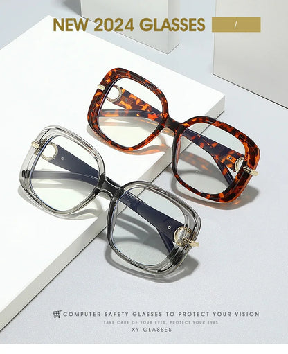 Square Large Anti Blue Light Reading Glasses Women Clear Lens Glasses Frames Finished Prescription Glasses Customized Diopter