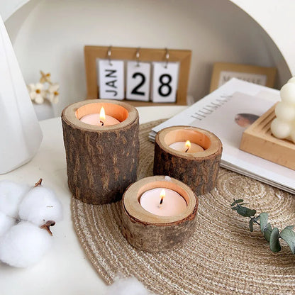 3 PCS Wood Tea Light Candle Holders Tealight Candlestick Home Table Candle Centerpiece for Wedding Christmas Party Decor