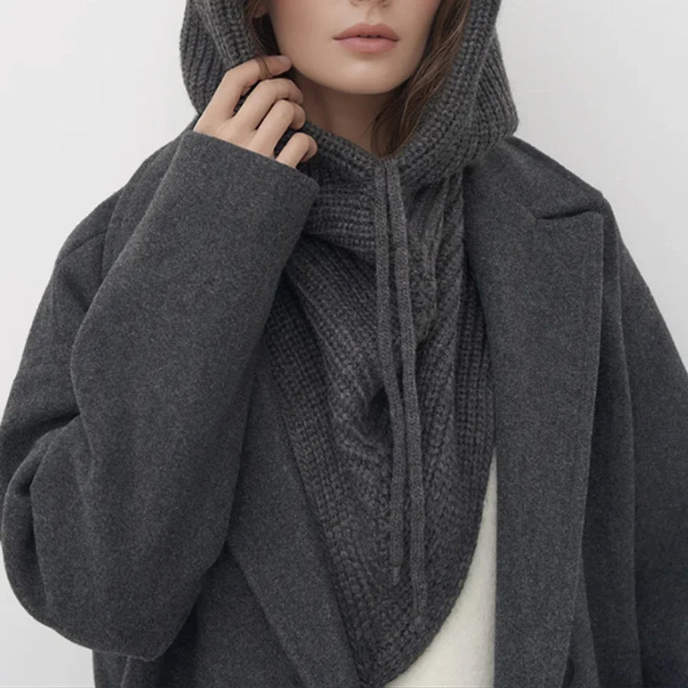 Winter Balaclava Hat Scarf for Women Warm Knitted Hooded Caps Outdoor Warm One-Piece Neck Collar Beanies Hats for Girls
