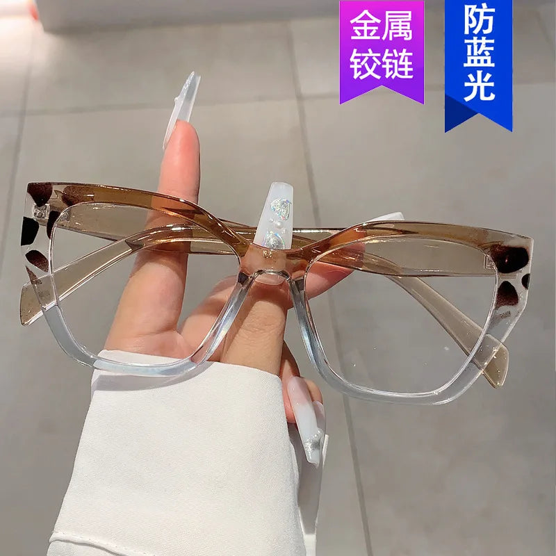 Luxury Brand Designer Women Fashion Cat Eye Anti Blue Light Glasses Double Color Large Frame Lady's Prescription Eyewear Frames