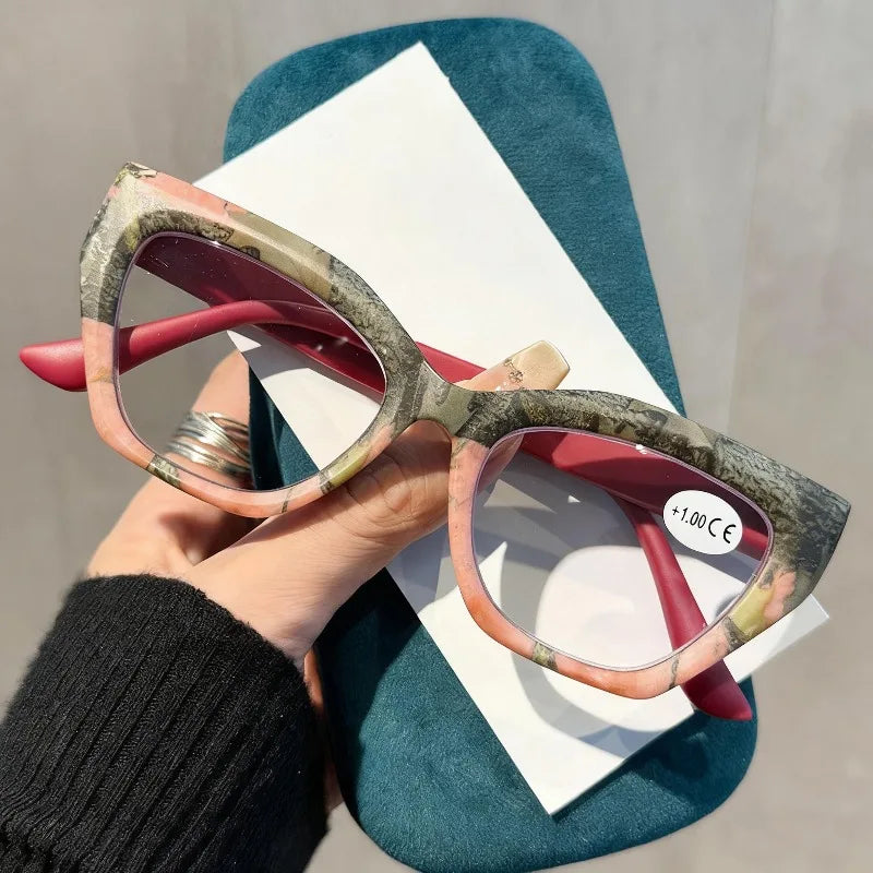 Oversized Flora Printed Reading Glasses Women Men Fashion Trendy Large Frame Hyperopia Unisex Stylish Luxry Cat Eye Eyeglasses