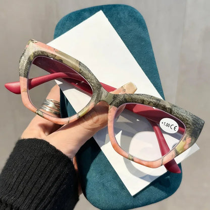 Oversized Flora Printed Reading Glasses Women Men Fashion Trendy Large Frame Hyperopia Unisex Stylish Luxry Cat Eye Eyeglasses