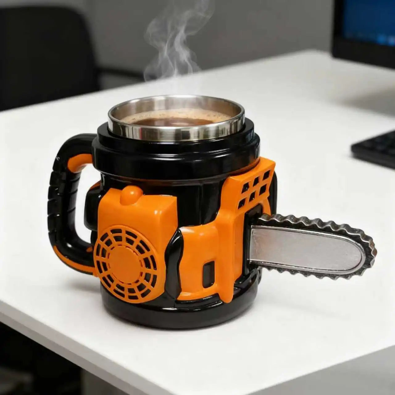 Chainsaw Shaped Resin Coffee Mug with Stainless Steel Liner,Novelty Chainsaw Coffee Cup, Unique Funny Tool Mug for Coffee
