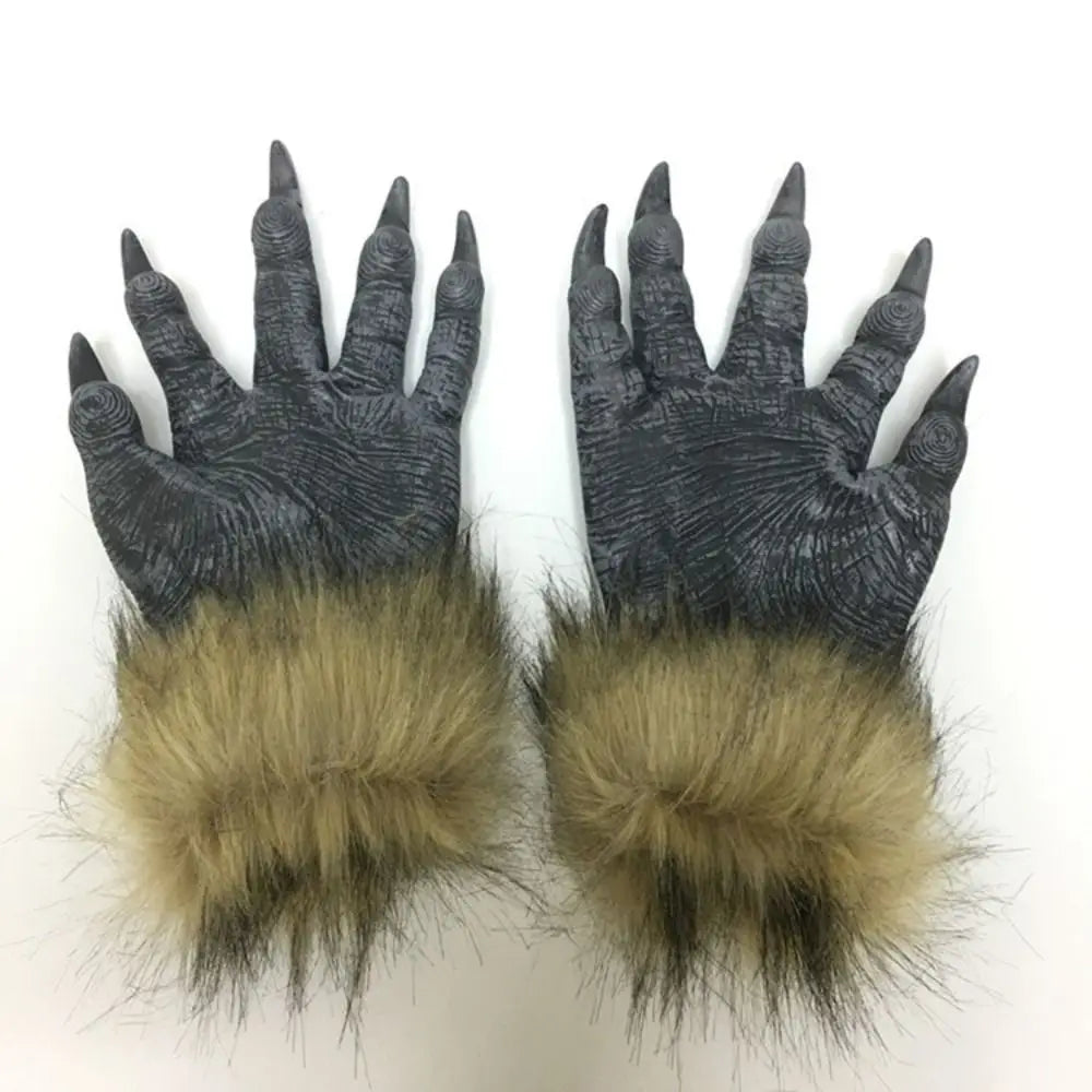 Halloween Latex Rubber Wolf Head Hair Mask Werewolf Gloves Costume Party Scary Decor Masquerade Props