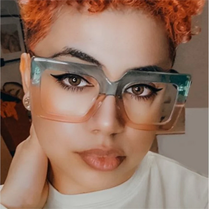 Farsightedness Glasses Transparent Computer Anti Blue Light Reading Glasses Men Women Two Tone Big Square Eyeglasses Frame Retro