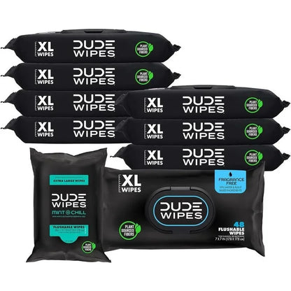 DUDE Wipes - Flushable Wipes - Unscented 8 Pack + Mint, 402 Ct.- XL Wipes with Aloe Vera  -Sewer Safe Better Than Toilet Paper