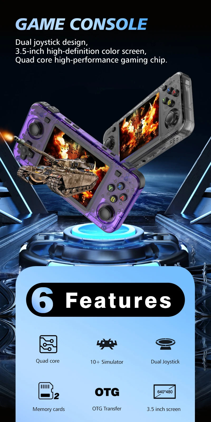 New R36H Game Console R36S Horizontal Retro Handheld Consolas Open Source Portable Pocket Video Player 64GB 3.5 Inch Boy Gift
