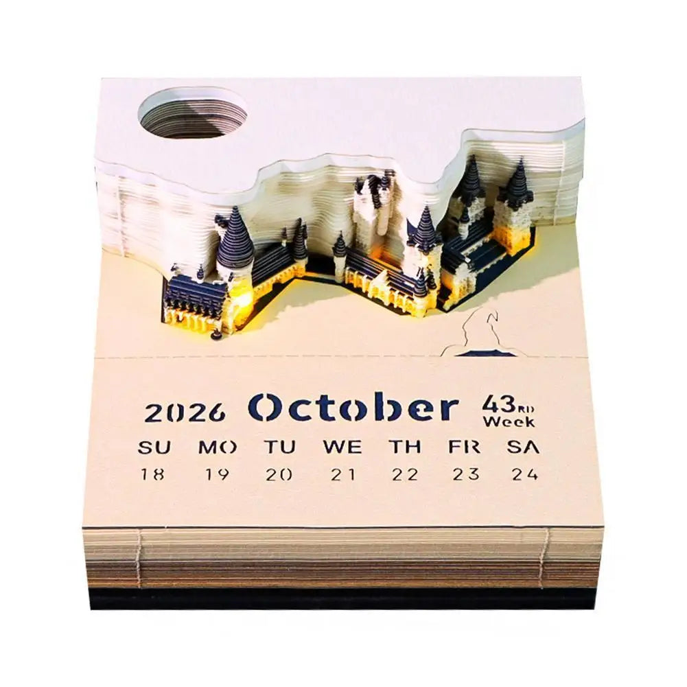 2026 Creative Hogwarts Magic Castle Calendar Sticker With Light 3D Hand-torn Castle Calendar Tear-Away Notepad DIY Craft Gifts