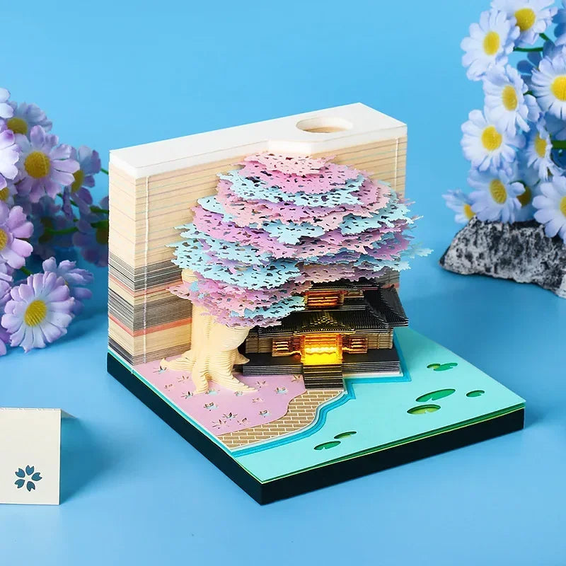 3D Treehouse Calendar Art Paper Sculpture Memo Pad Desktop Crafts Souvenirs Paper Carvings Sticky Notes Gifts Office Ornament