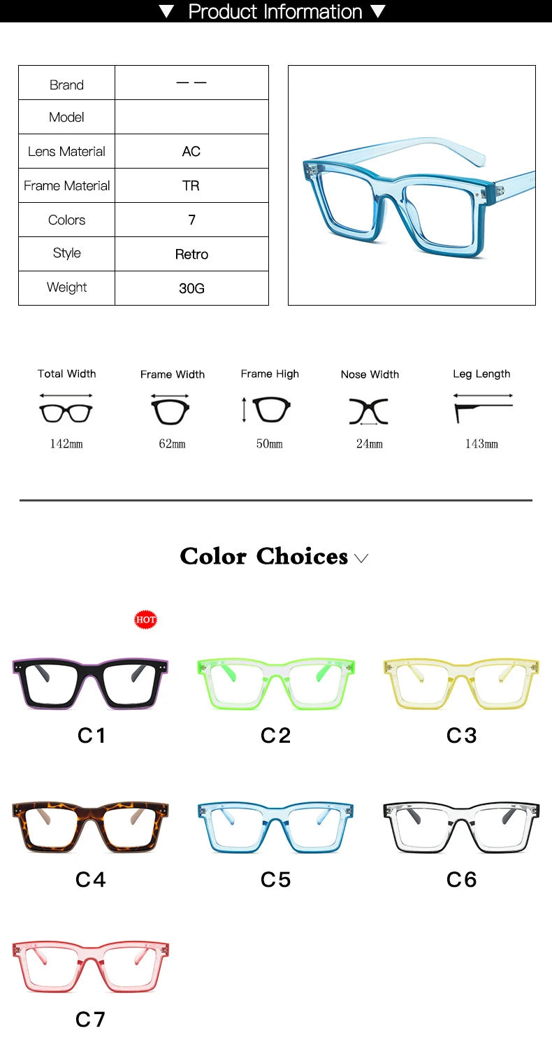 Retro Square Anti Blue Light Optical Glasses Frames Men Fashion Computer Prescription Eyeglasses Women TR90 Reading Glasses +2.5