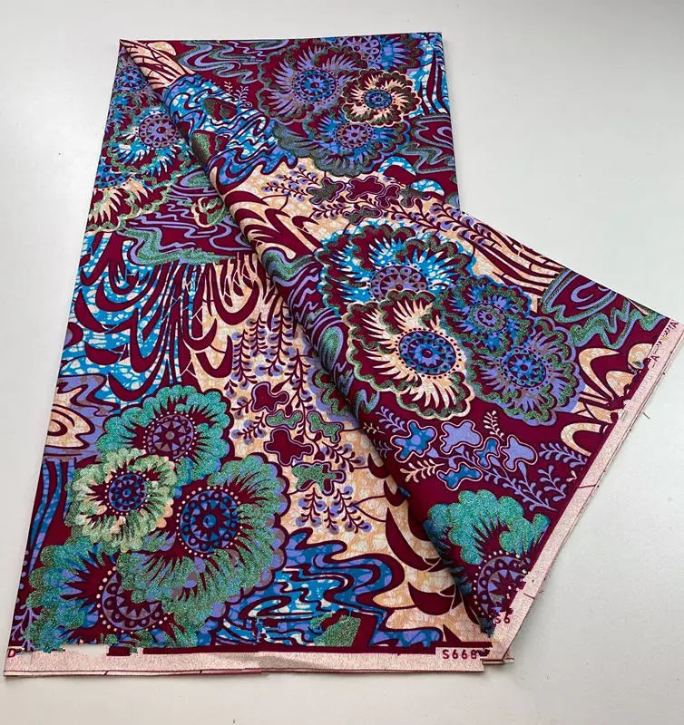 100%Certified Grand Super African Wax Nigerian GlitterGlam Gold Embellished Ankara Wax Printed Fabric Real Original For Sewing