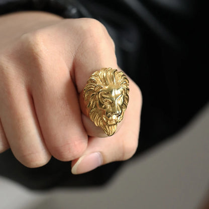Retro Detailed Stainless Steel 3D Lion Head Rings For Men Punk Gothic Rock Animal Ring Domineering Biker Jewelry Accessories