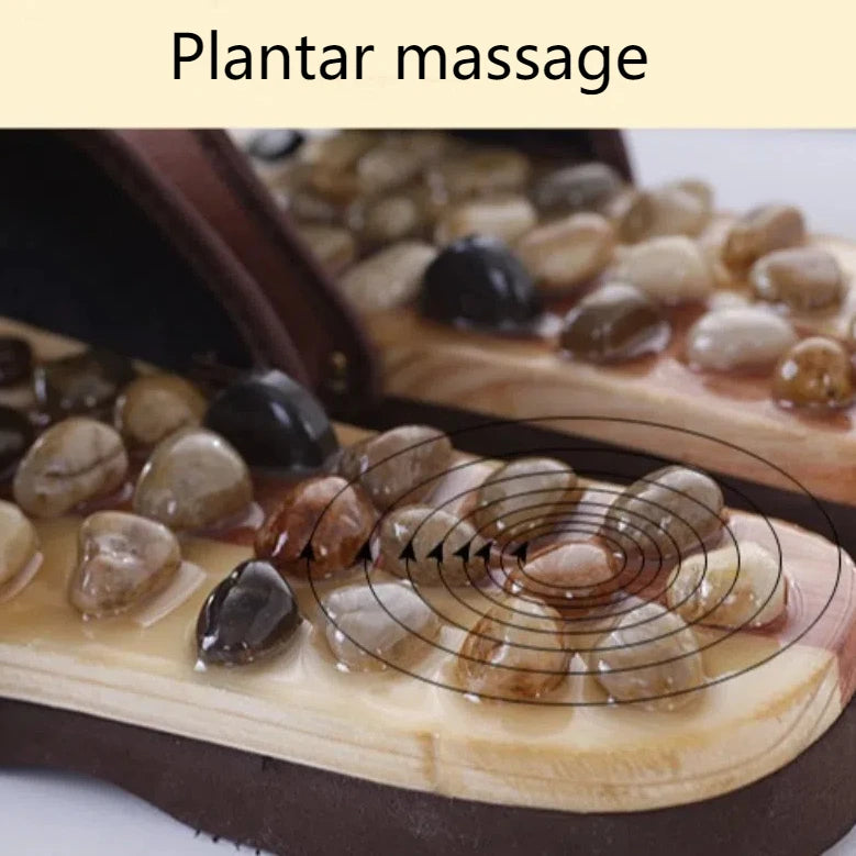 Natural Pebbles Acupressure Massage Slippers Feet Care Rotating Massage Stone Sandals Anti-slip Adjustable Foot Massager Shoes
