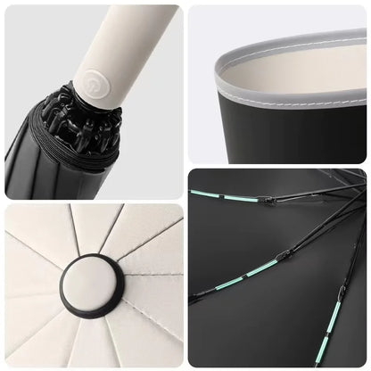 Large Windproof Reflective Striped Reverse Automatic Umbrella for Men and Women, 20Rib Umbrella, Sun Rain Luxury Business Car Tr