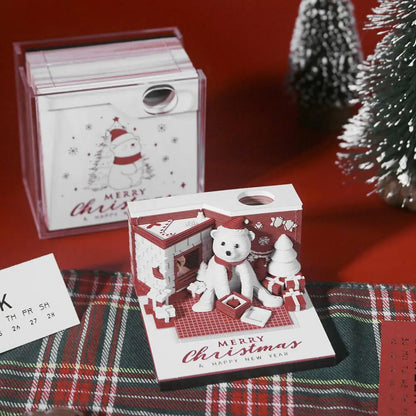Christmas 3D Paper Carving Art Notes Desk Calendar With LED Light Tear-away Calendar Paper Carving Art Memo Pad  Xmas Gift