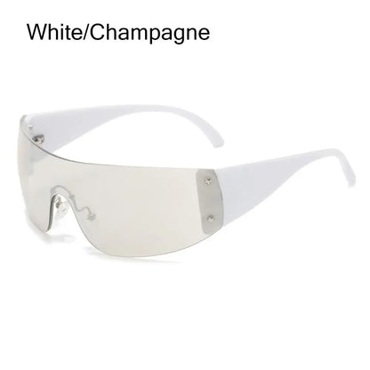 New Y2K Rimless Punk Sunglasses Goggle Women Men Luxury Brand Wrap Around Sun Glasses Five Star Eyewear Sports One Piece Shades