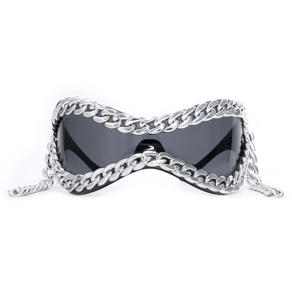Luxury designer Trendy Metal Chain Frame Women Sunglasses 2000s All Matching Cool SunGlasses UV400 Lenses Eyewear Punk glasses