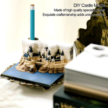 3D Castle Paper Sculpture Desk Calendar Meopad Magic Castle Memo Pad Tear-Away Notepad DIY Craft Gifts for Home Office School