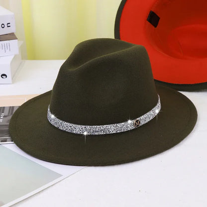 women fedoras golden chain fedora hat women men wide brim solid color jazz top hat autumn winter new Panama hat gentleman hat