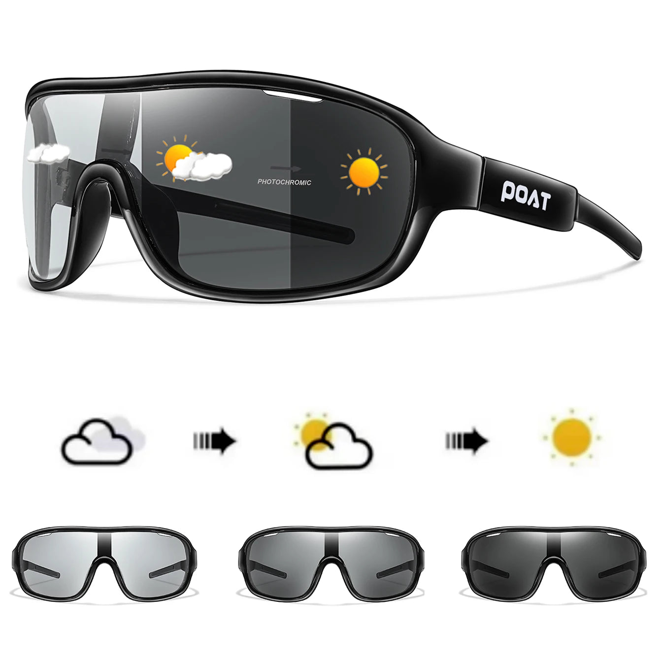 POAT BRAND Cycling Photochromic Eyewear Outdoor Sports Cycling Fishing Road Bike Hiking Sunglasses Men Women windproof Glasses