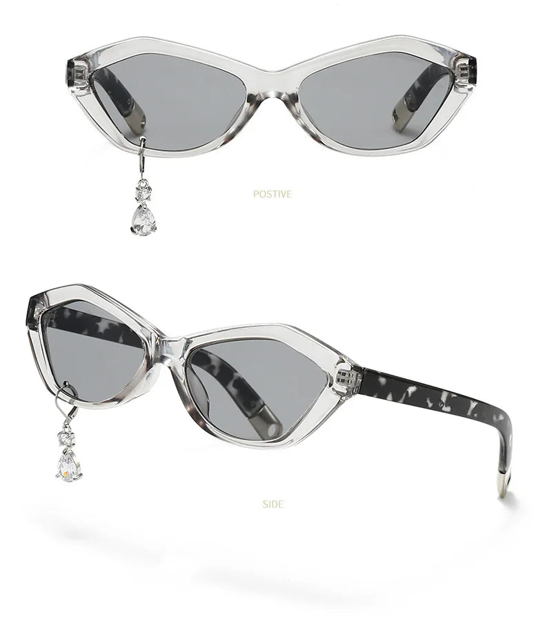 Pearl Diamond  DIY Tear Sunglasses for Women Small Frame Cat Eye Fashion Forward Mermaid Tear Aviator Eyewear