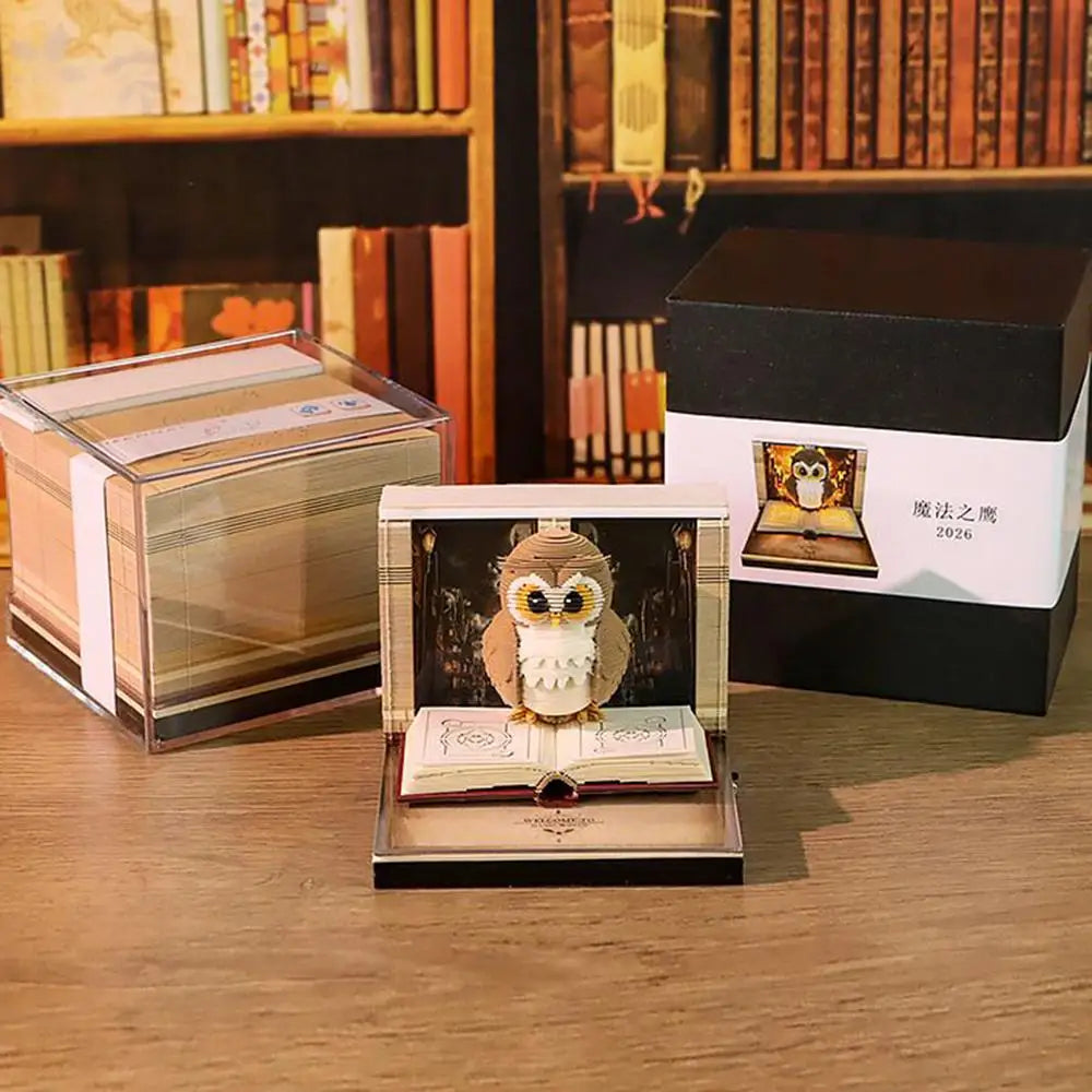 2026 Paper Sculpture Calendar 3D Owl Tear-off Calendar Paper Sculpture Art Memo Notepad Desk Calendar Sticky Notes Bookmark
