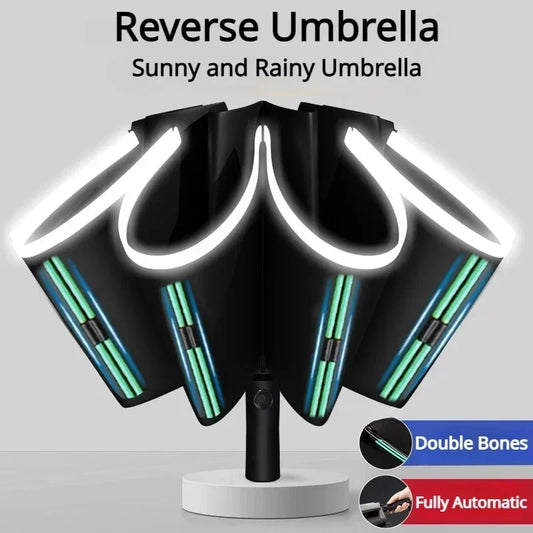 20 Bones Fully Automatic Reverse Folding Umbrella with Windproof Reflective Stripe UV Umbrellas