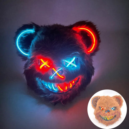 Halloween Light Up Horror Mask Glowing Bloody Bear Killer Mask Flashing Neon Scary Bear Mask for cosplay mask purim props