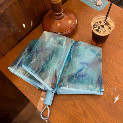 2024 New Auatic Long Handle Thiened Windproof Transparent Umbrella Dry Sea Moon Jellyfi Design Fre And Clean Sle